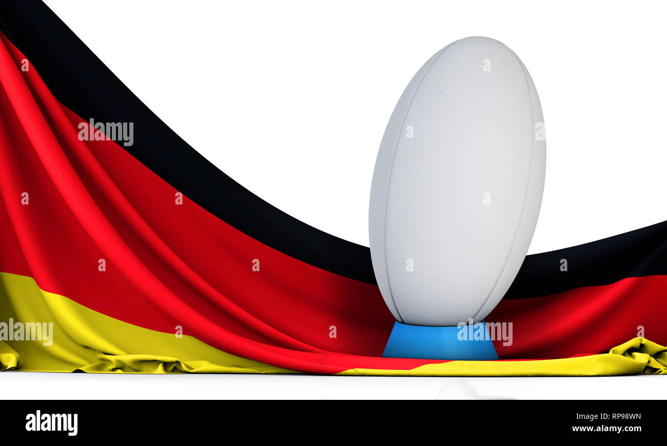 Bandiera della Germania con il rugby sport palla. Il rendering 3D Foto Stock