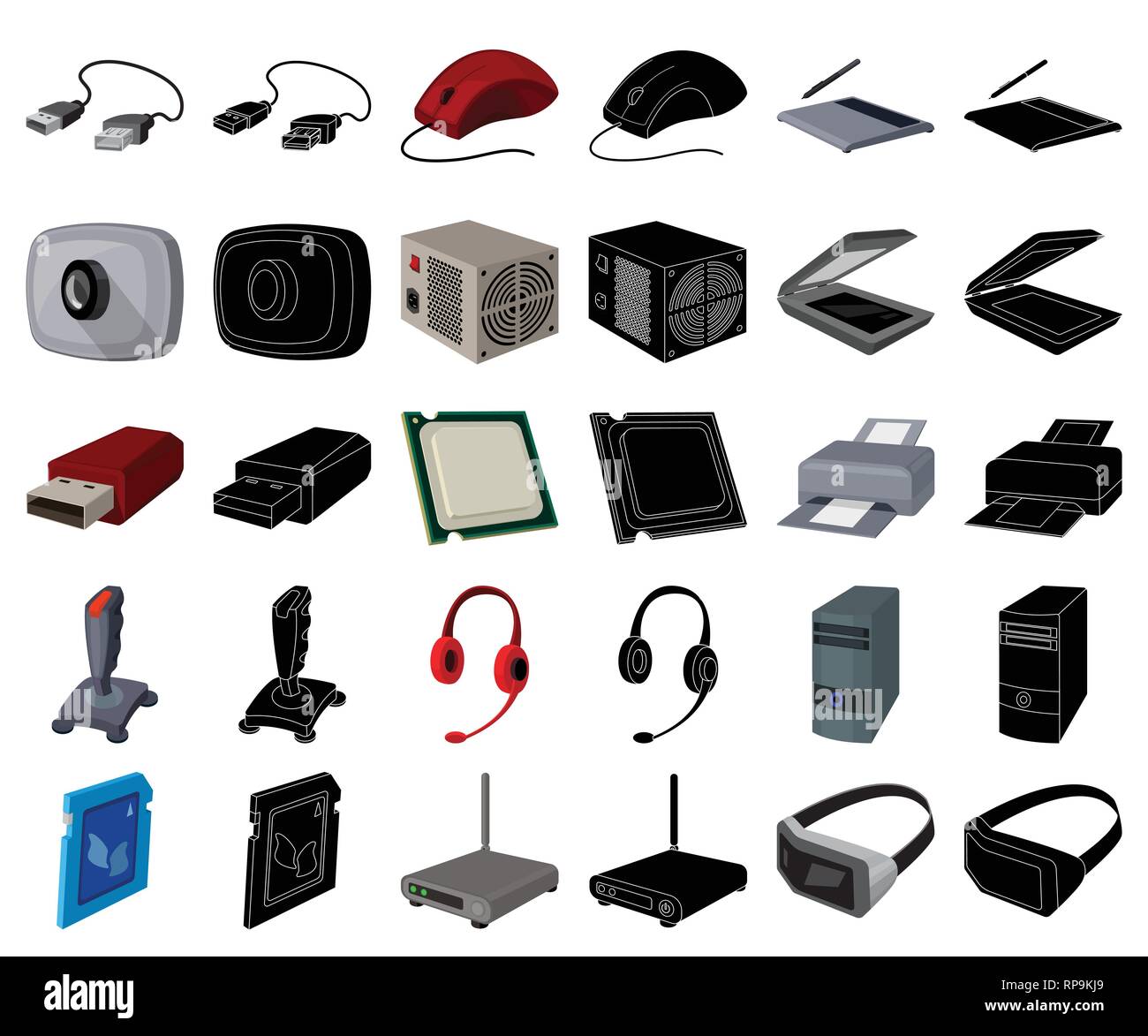 Personal computer cartoon,icone nere in set di raccolta per il design. Attrezzature e accessori simbolo vettore illustrazione stock. Illustrazione Vettoriale