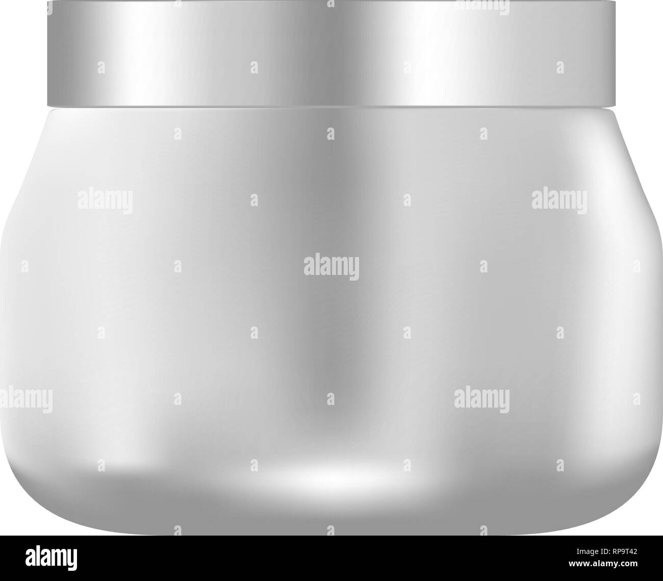 In plastica bianca vasetto di crema. Faccia contenitore cosmetico. Bottiglia di vettore per il corpo crema o lozione. 3d imballaggio rotondo con coperchio per la polvere, Scrub, burro. Med Illustrazione Vettoriale