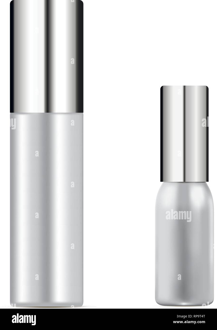 Set di cosmetici di flaconi bianchi illustrazione realistica. Specchio coperchio bianco base contenitori separati su sfondo. Materiale metallico o di materiale plastico. Illustrazione Vettoriale