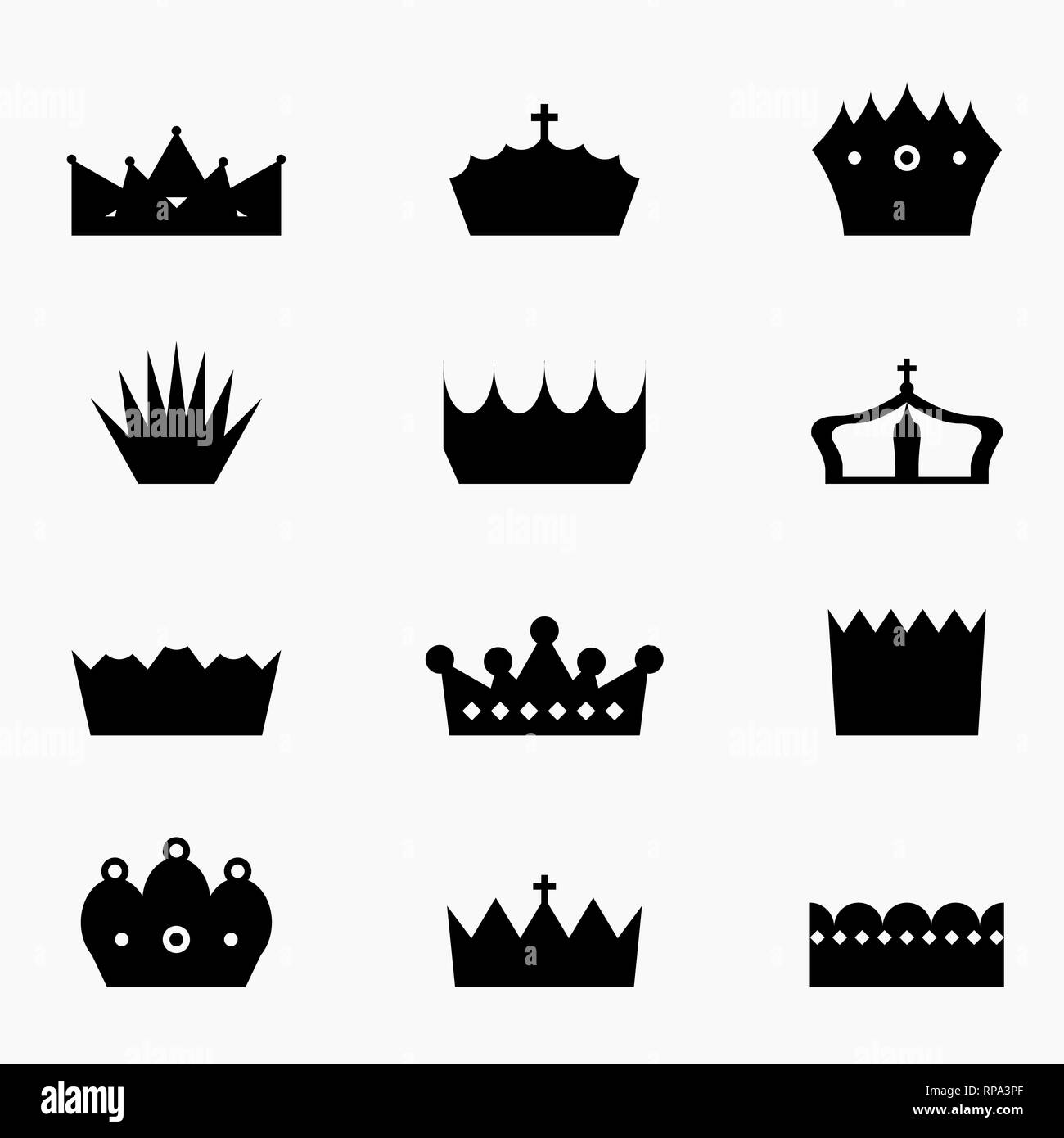 Crown icon set - insegne regali illustrazione vettoriale. Illustrazione Vettoriale