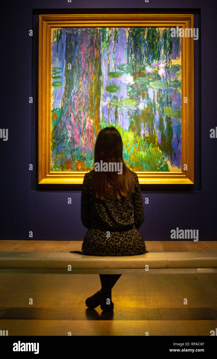 Londra, Regno Unito. Il 21 febbraio, 2019. Claude Monet, ' Saule Pleureur et bassin aux nympheas' stimati in almeno £40 milioni. Il Christie's "Impressionismo e arte moderna' vendita e "l'arte del surreale' vendita premere anteprima. La vendita si svolgerà non Febbraio 27th. Credito: Tommy Londra/Alamy Live News Foto Stock