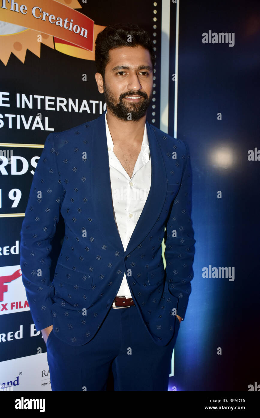 Attore Vicky Kaushal visto sul tappeto rosso di Dadasaheb Phalke International Film Festival Awards 2019 funzione in Mumbai. Foto Stock