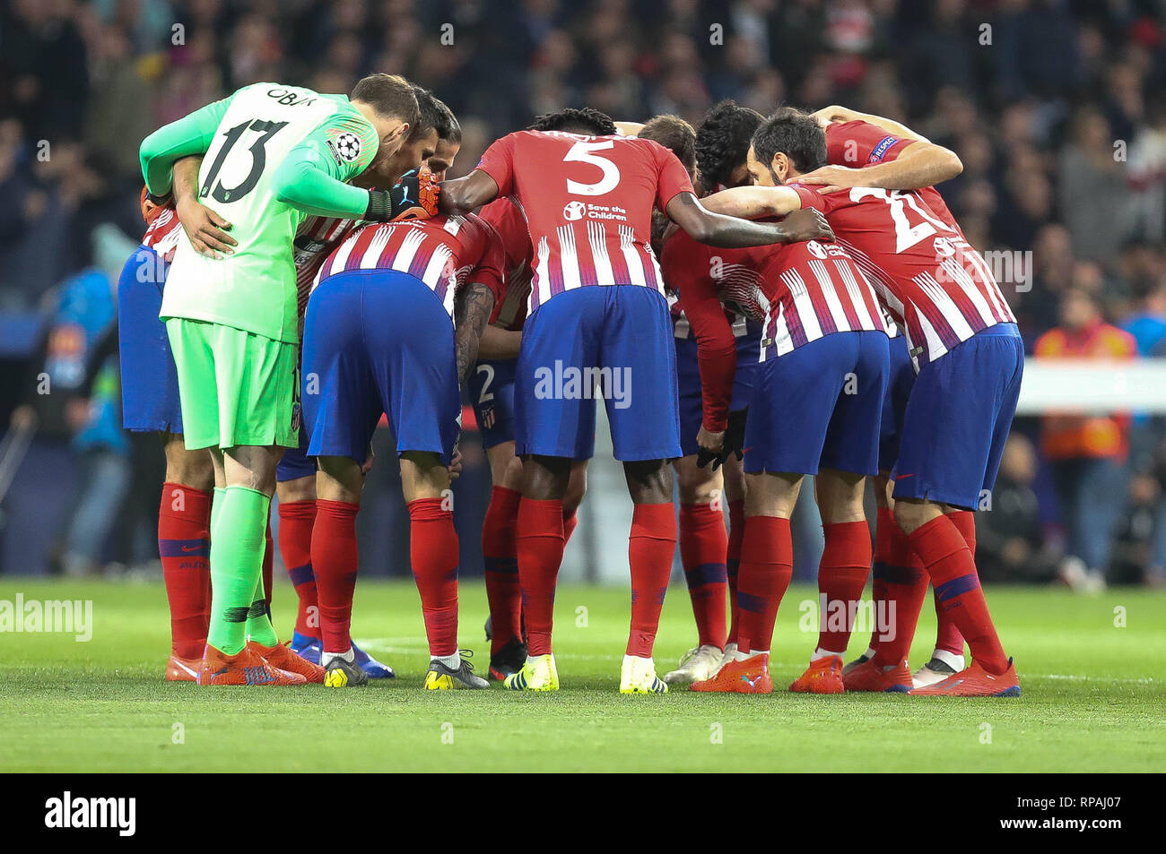 Madrid, Spagna. Xx Febbraio 2019. Team Atlético Madrid durante la UEFA Champions League, round di 16, 1° gamba partita di calcio tra Atlético de Madrid e la Juventus il 20 febbraio 2019 a Wanda metropolitano stadium di Madrid in Spagna - Photo Laurent Lairys/DPPI Credito: Laurent Lairys/Agence Locevaphotos/Alamy Live News Foto Stock