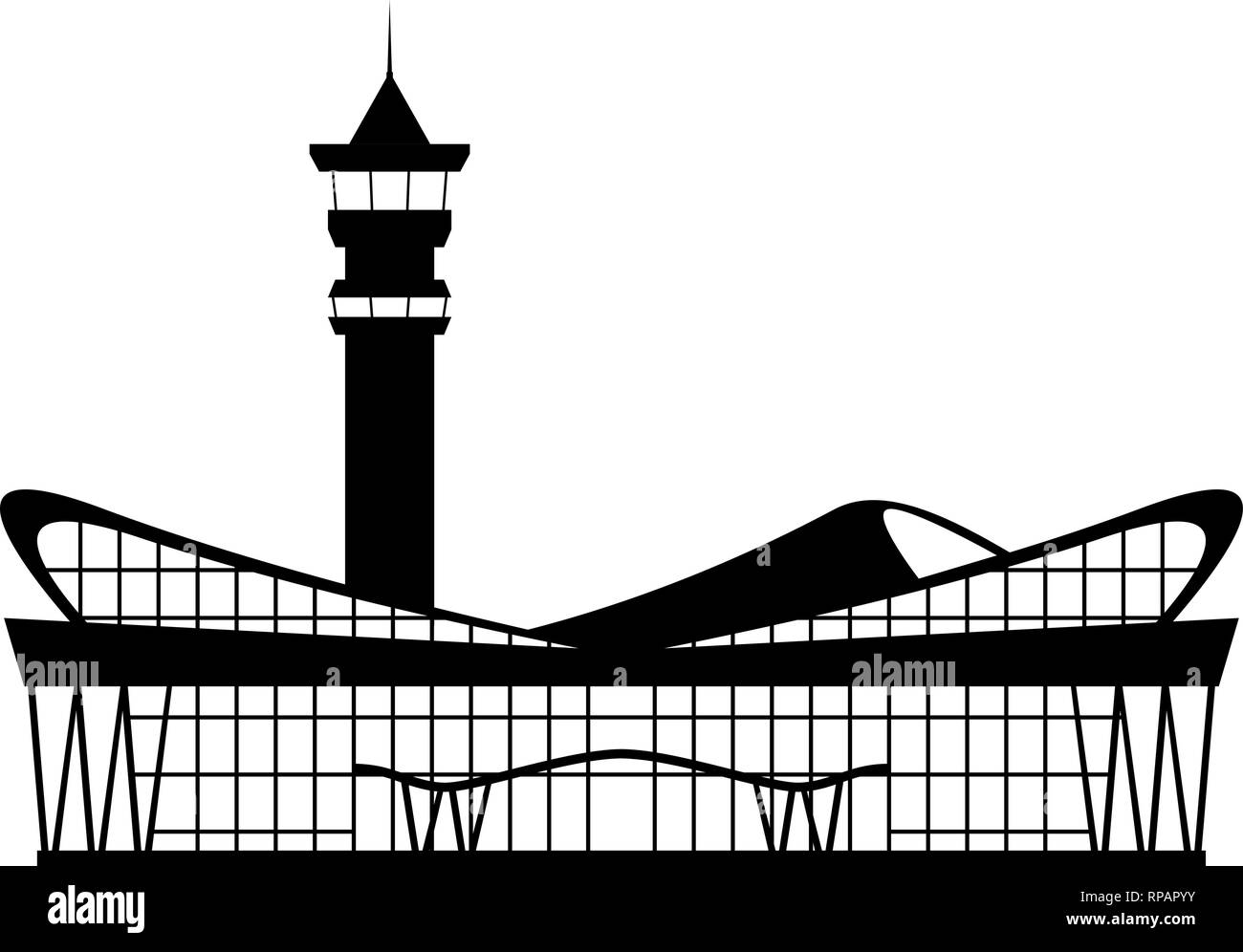Solido aeroporto moderno edificio terminal icona. Isolate il design piatto simbolo per il design del biglietto. Illustrazione Vettoriale. Illustrazione Vettoriale