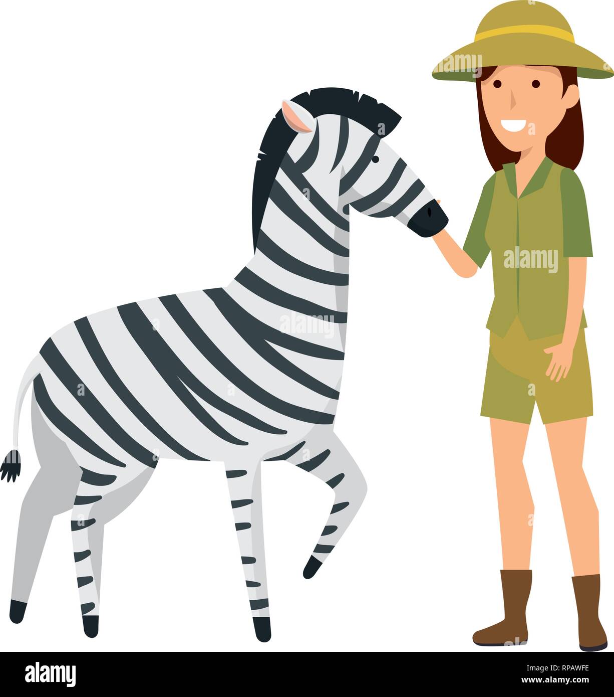 Lavoratore di sesso femminile di zoo con zebra illustrazione vettoriale design Illustrazione Vettoriale