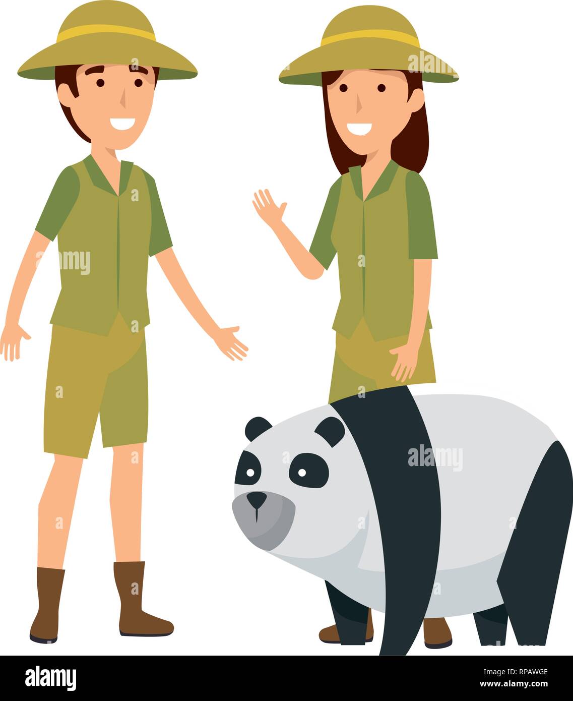 Paio di lavoratori zoo con orso panda illustrazione vettoriale design Illustrazione Vettoriale