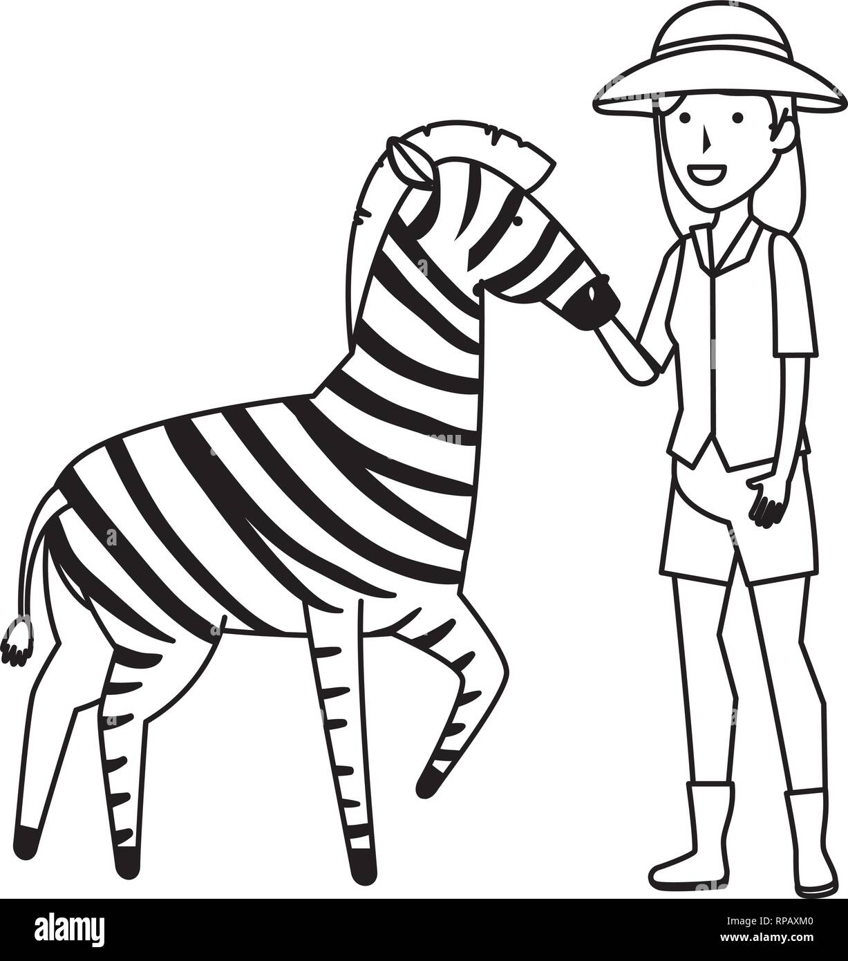 Lavoratore di sesso femminile di zoo con zebra illustrazione vettoriale design Illustrazione Vettoriale