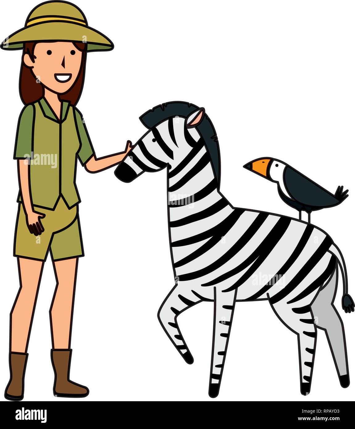 Lavoratore di sesso femminile di zoo con zebra illustrazione vettoriale design Illustrazione Vettoriale
