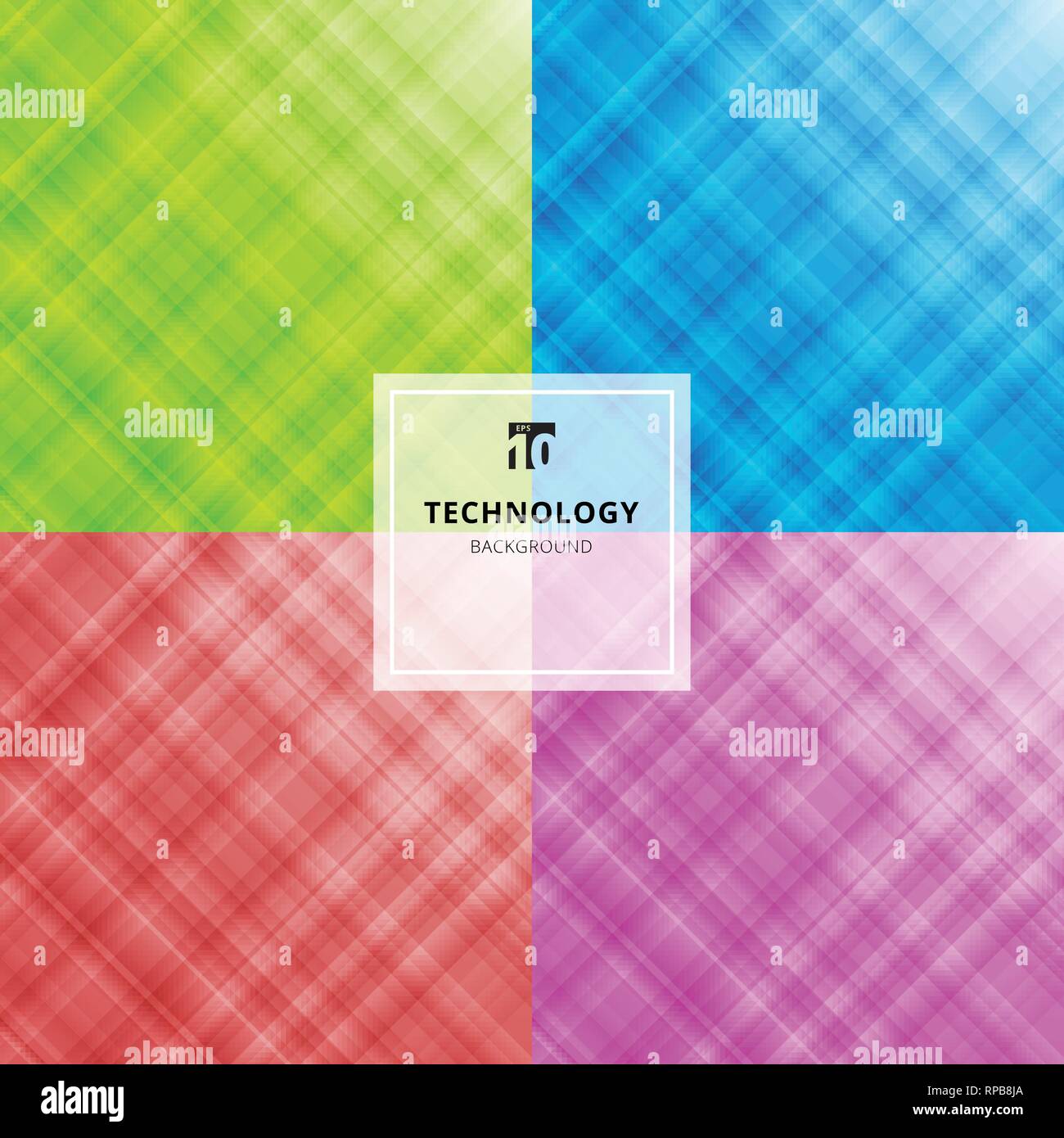 Set di astratto a strisce blu, verde, rosso, viola la tecnologia colore sfondo. Digitale modello frattale. Texture sfocate con effetto vetro. Vector illus Illustrazione Vettoriale