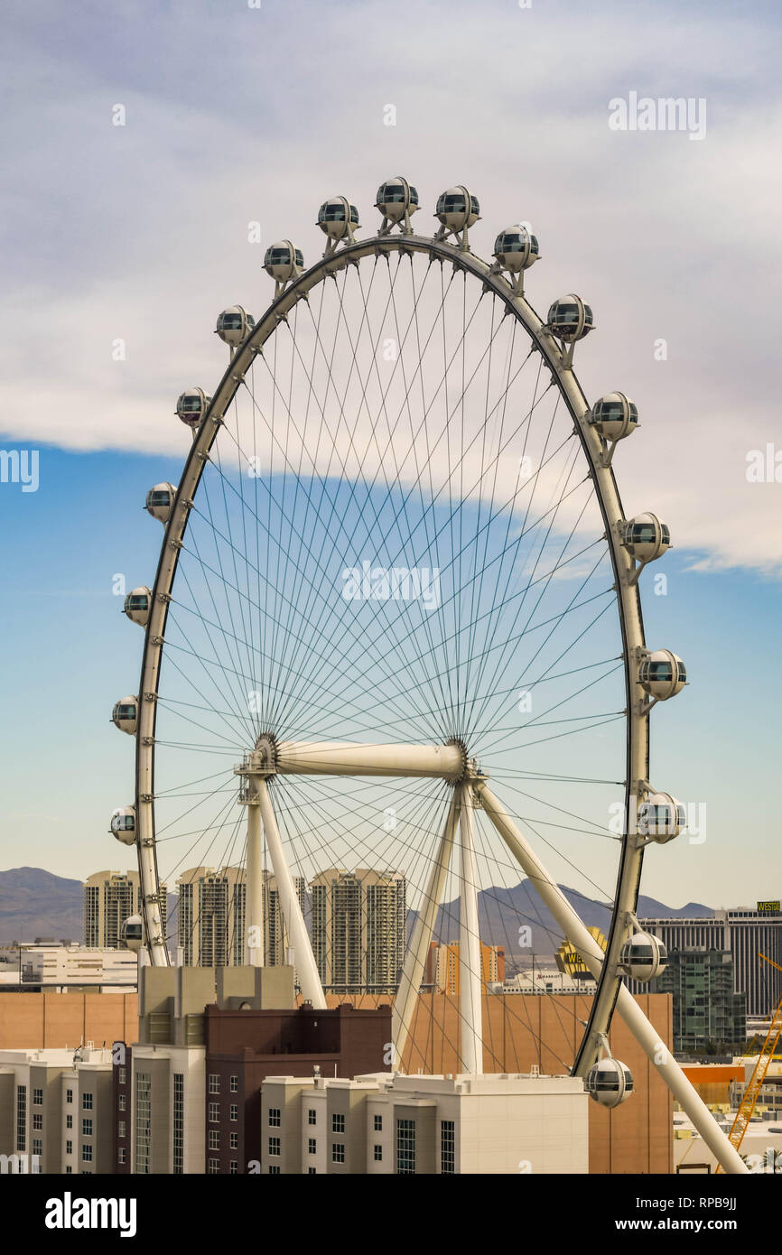 LAS VEGAS, NEVADA - Febbraio 2019: l'alta rullo ruota gigante ride, che è un punto di riferimento e le principali attrazioni turistiche a Las Vegas. Foto Stock