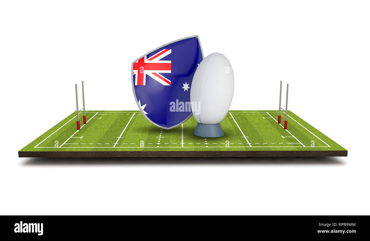 Australia rugby shield icona bandiera con palla da rugby. 3D Render Foto Stock