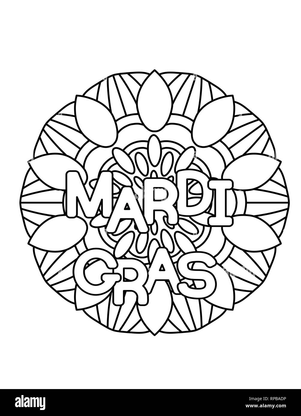 Mardi Gras o Shrove Tuesday. Pagina da colorare per libri da colorare per adulti. Illustrazione Vettoriale