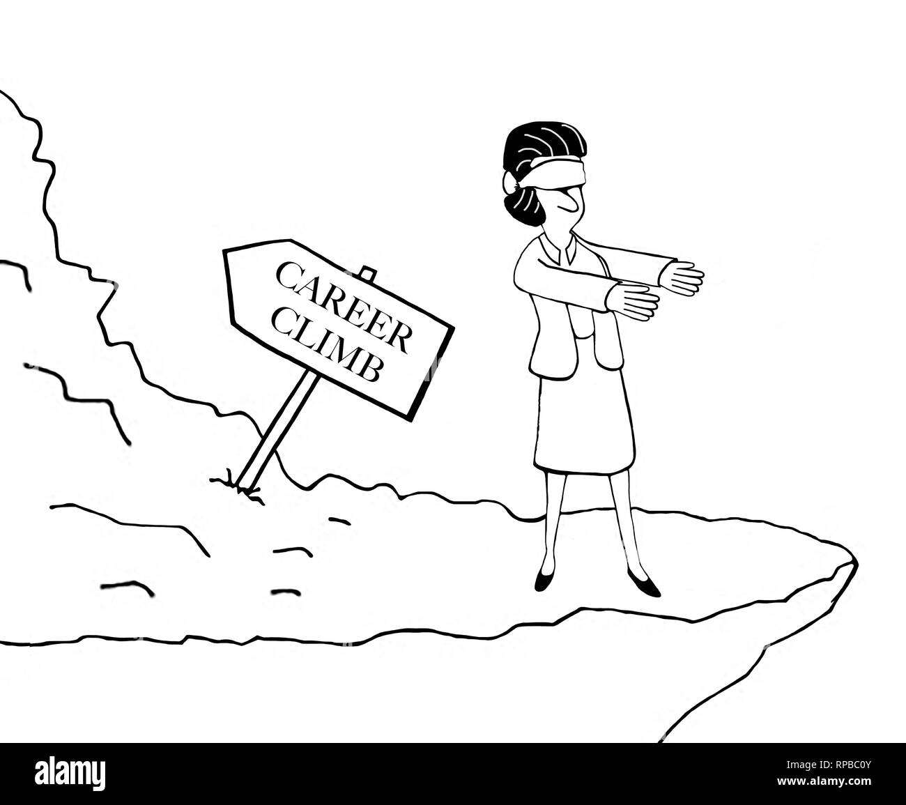 Un business donna è brancolare il suo modo attraverso la sua carriera con una benda su Foto Stock