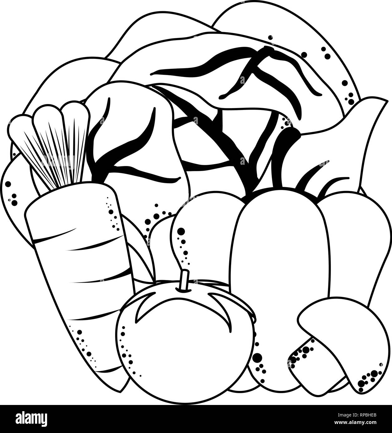 Ortaggi freschi cartoon in bianco e nero Immagine e Vettoriale - Alamy