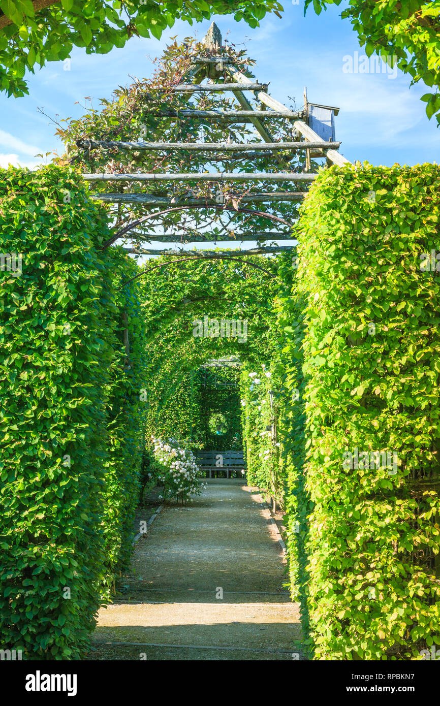 Orsan priory giardino, francia : intorno al parterre una corsia di bowers e rose rampicanti (menzione obbligatoria del giardino nome e nessuna pubblicità usare wi Foto Stock