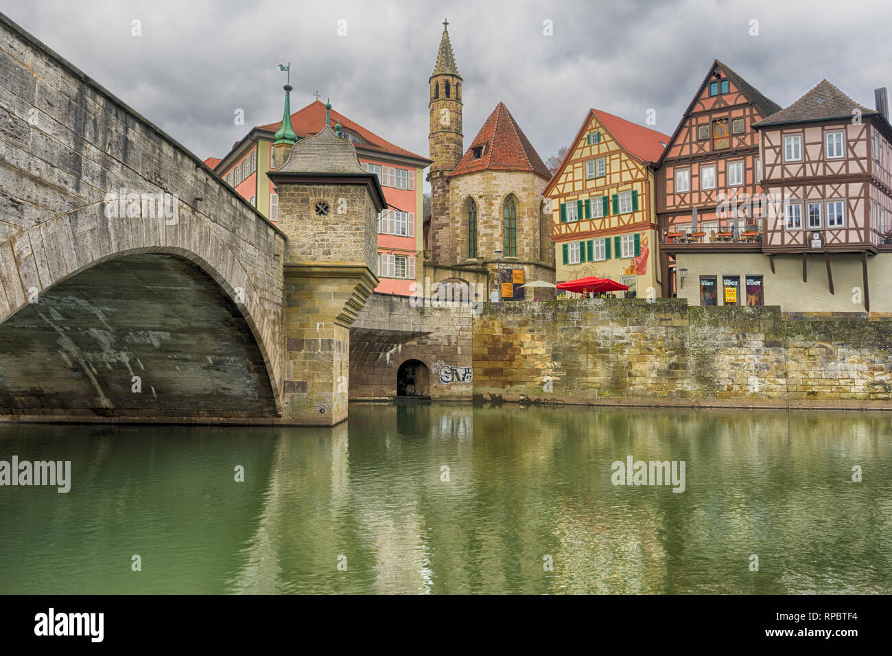 Schwaebisch Hall, Germania - 19 Febbraio 2019: le strade di Schwaebisch Hall, Baden Wuerttemberg è uno stato nel sud-ovest della Germania Foto Stock