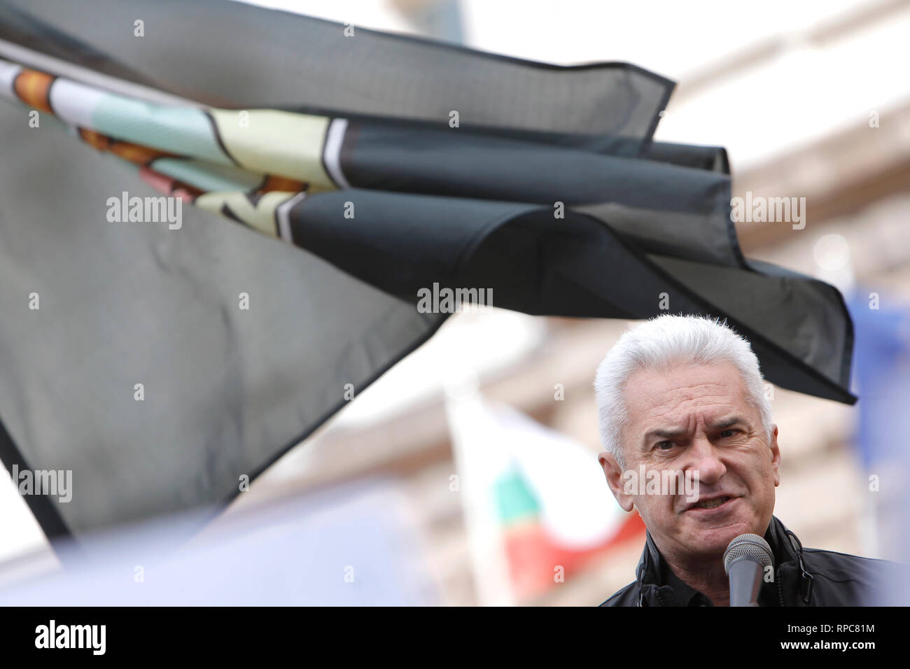 SOFIA, BULGARIA - 24 settembre: Bulgaro partito nazionalista 'Ataka' leader Volen Siderov parla durante il rally in Sofia, Settembre 24, 2014. Foto Stock