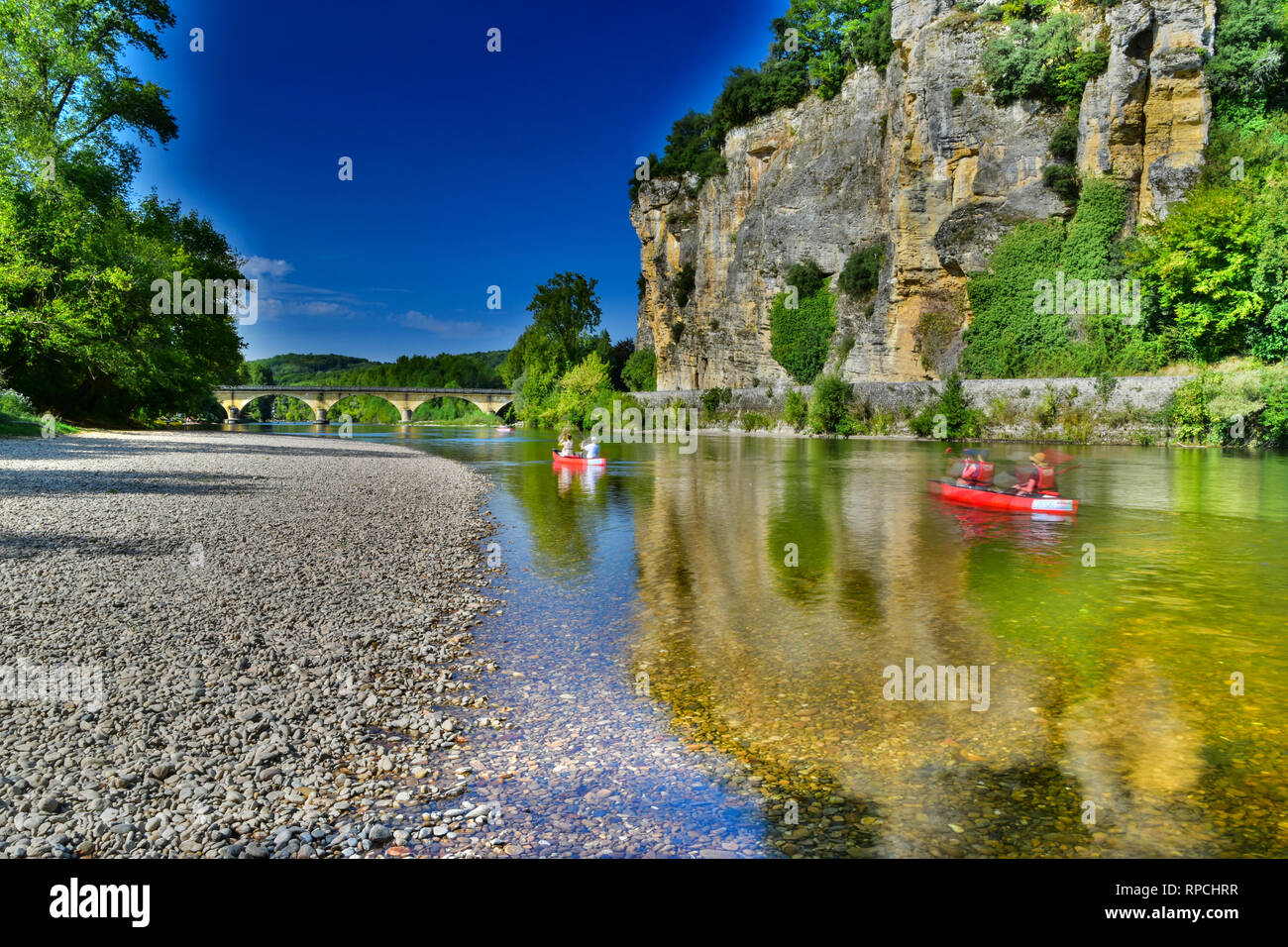 Fiume Dordogne, Vitrac, Dordogne, Francia Foto Stock