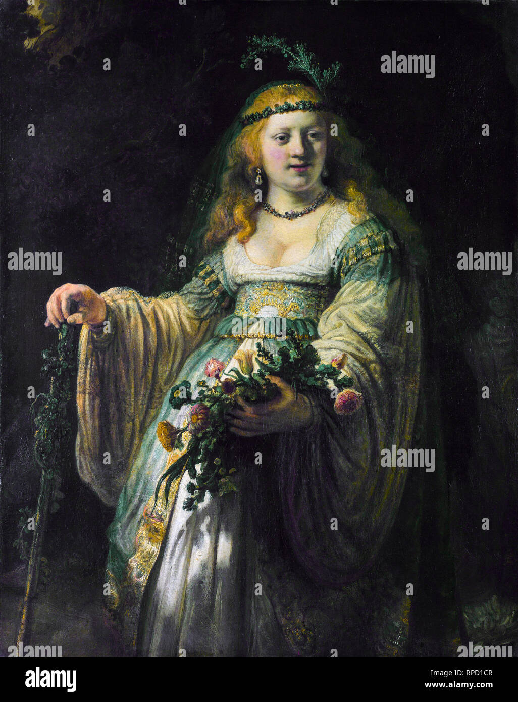 Saskia van Uylenburgh in Arcadian Costume, ritratto di Rembrandt van Rijn, 1635, Foto Stock