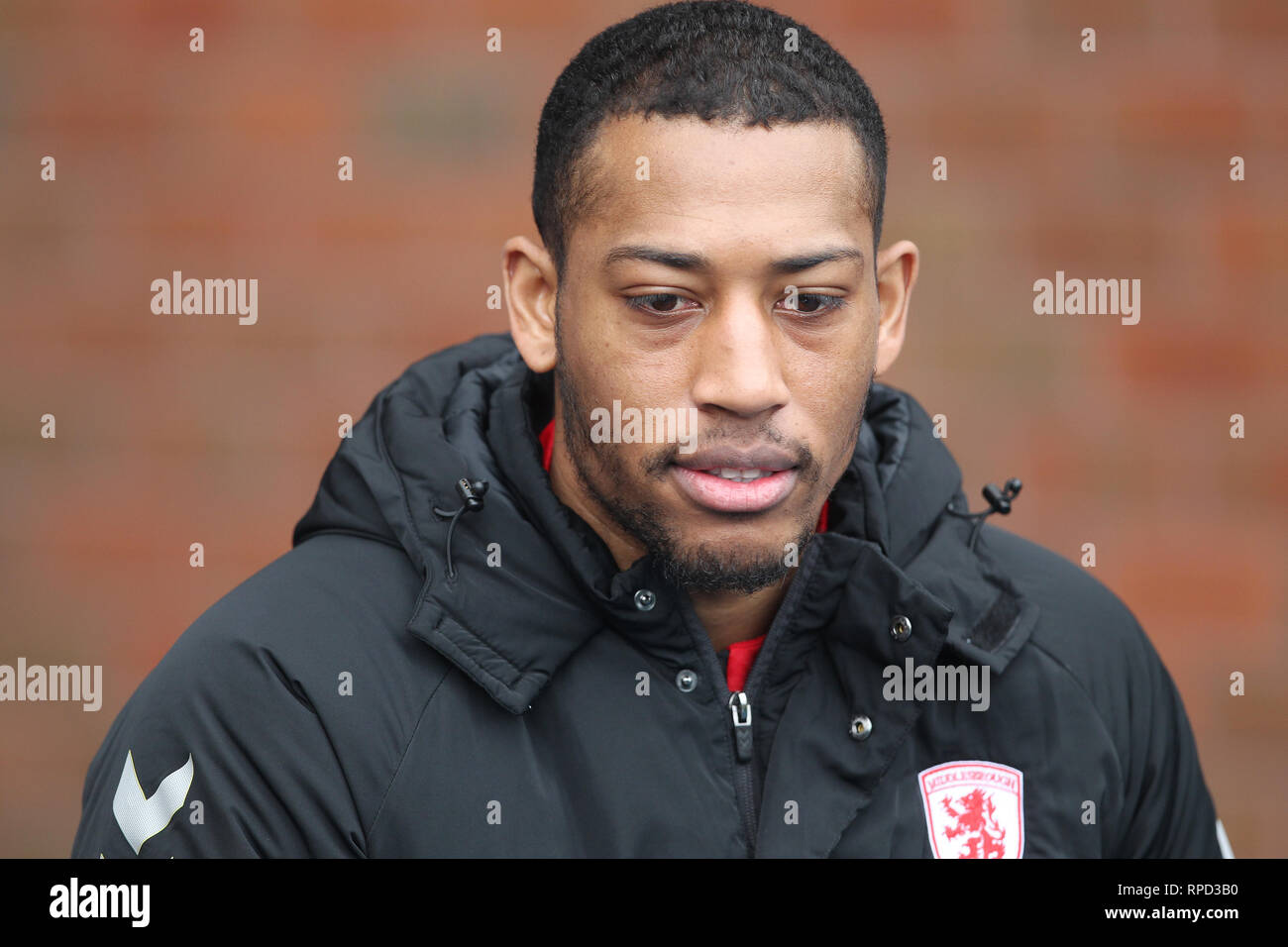 BLACKBURN, Regno Unito 17Febbraio Rajiv van La Parra di Middlesbrough durante il cielo di scommessa match del campionato tra Blackburn Rovers e Middlesbrough a Ewood Park di Blackburn domenica 17 febbraio 2019. (Credit: Mark Fletcher | MI News) Foto Stock