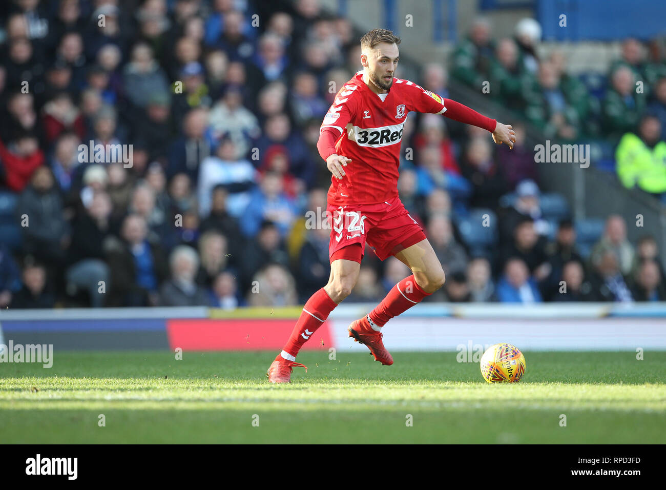 BLACKBURN, Regno Unito 17Febbraio Lewis Ala di Middlesbrough durante il cielo di scommessa match del campionato tra Blackburn Rovers e Middlesbrough a Ewood Park di Blackburn domenica 17 febbraio 2019. (Credit: Mark Fletcher | MI News) Foto Stock