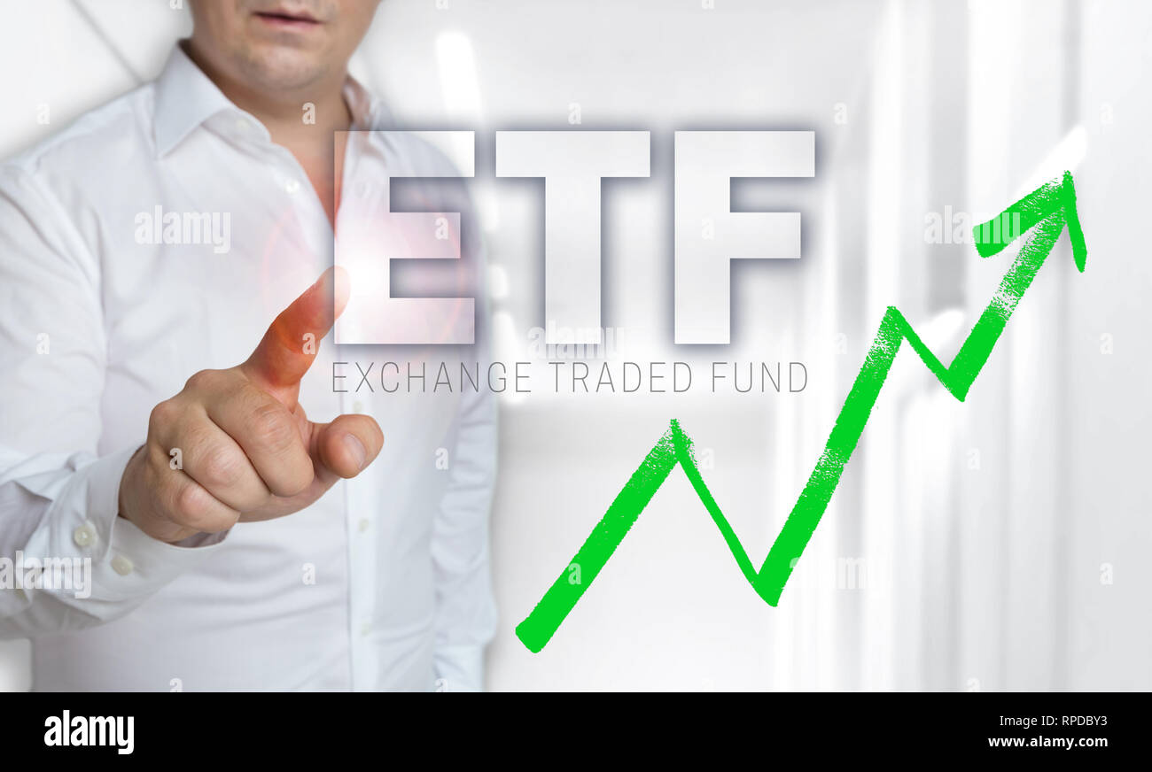 ETF concetto touchscreen è azionato dall'uomo. Foto Stock