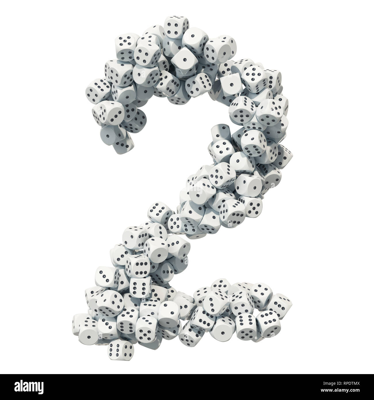 Numero 2, da dadi di gioco d'azzardo. 3D rendering isolati su sfondo bianco Foto Stock