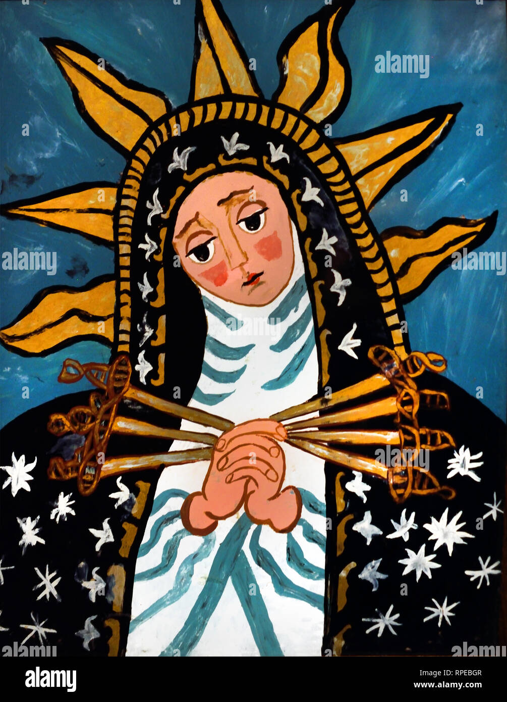 Nostra Signora dei Dolori del XIX secolo in Andalusia, Spagna, Spagnolo (vetro dipinto) Foto Stock