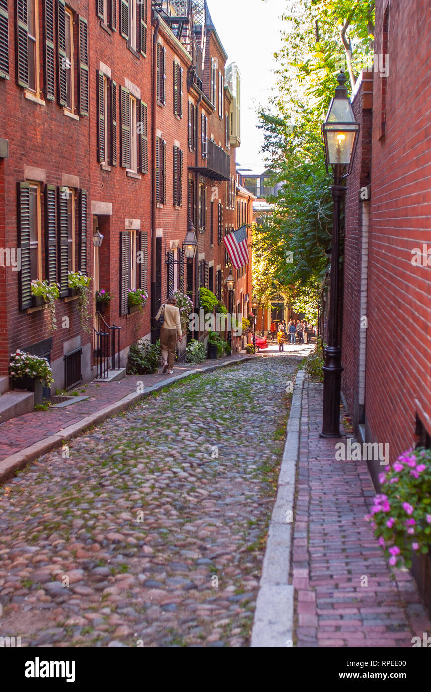 Acorn Street su Beacon Hill a Boston, Massachusetts Foto Stock