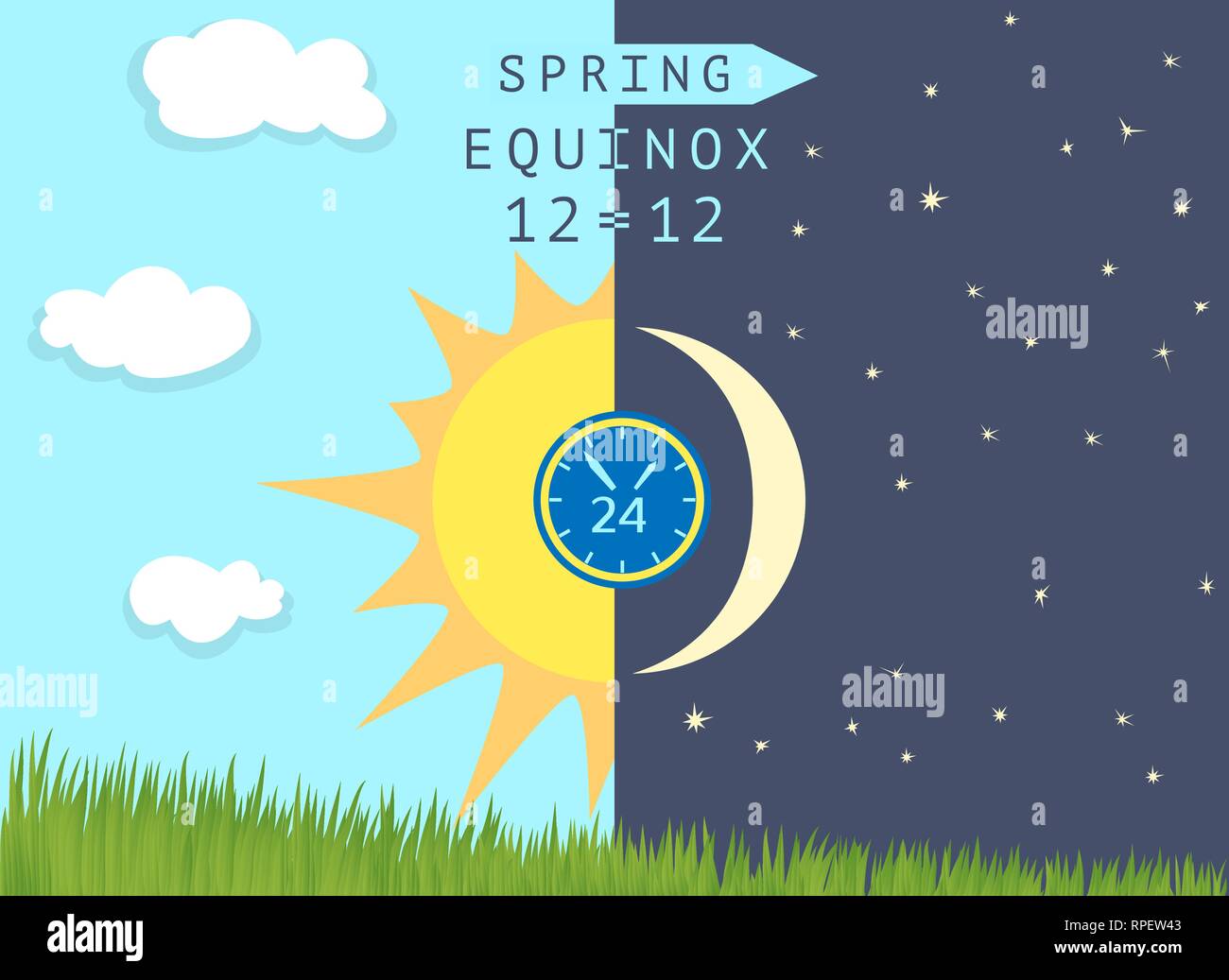 Metà Sole e mezza luna sulla coltivazione di frumento germi. Illustrazione Vettoriale