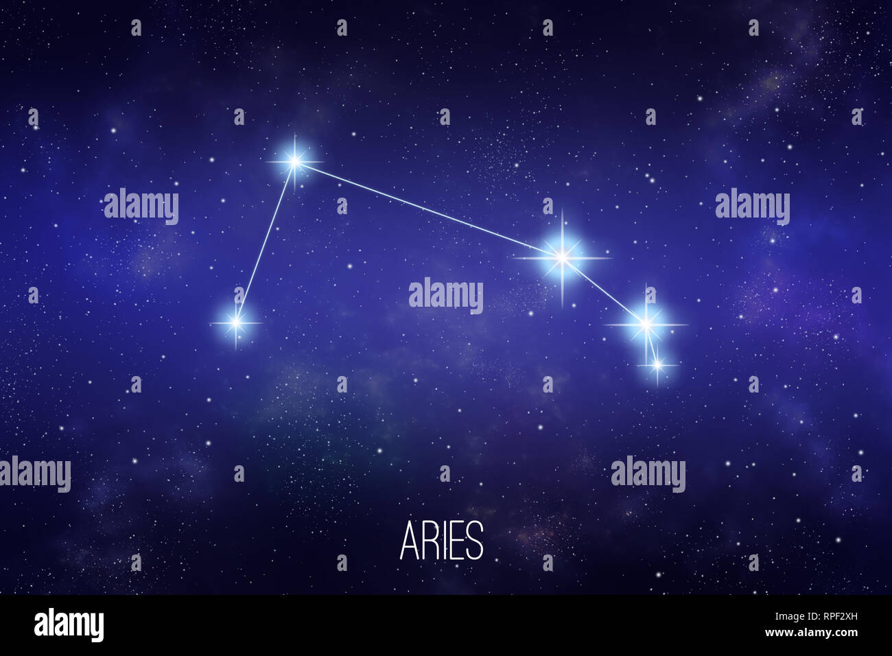 Aries costellazione zodiacale su un spazio stellato sfondo con scritte Foto Stock