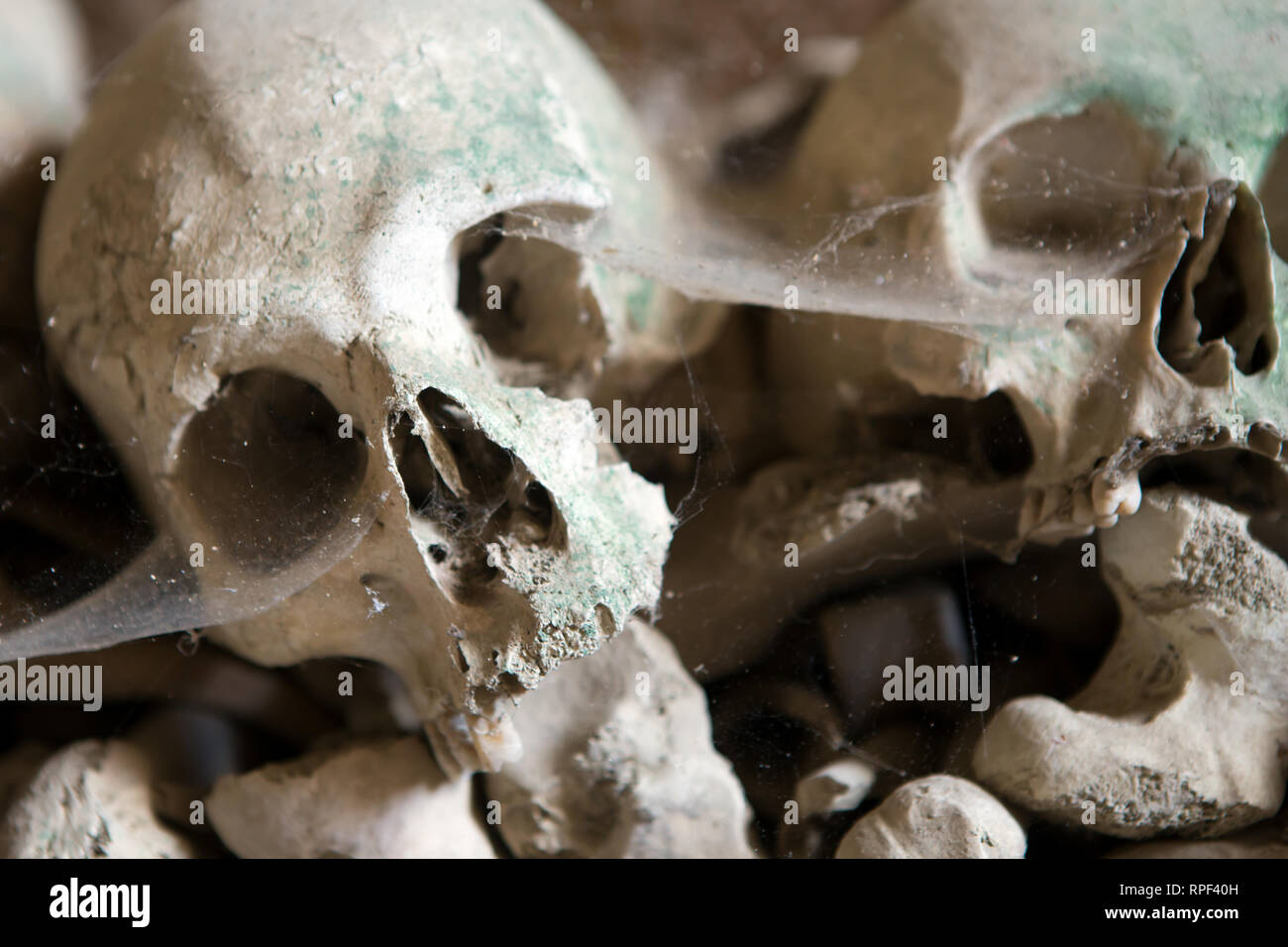Napoli - teschi alle Fontanelle cimitero. Il cimitero in una grotta risale al XVI sec.. Foto Stock
