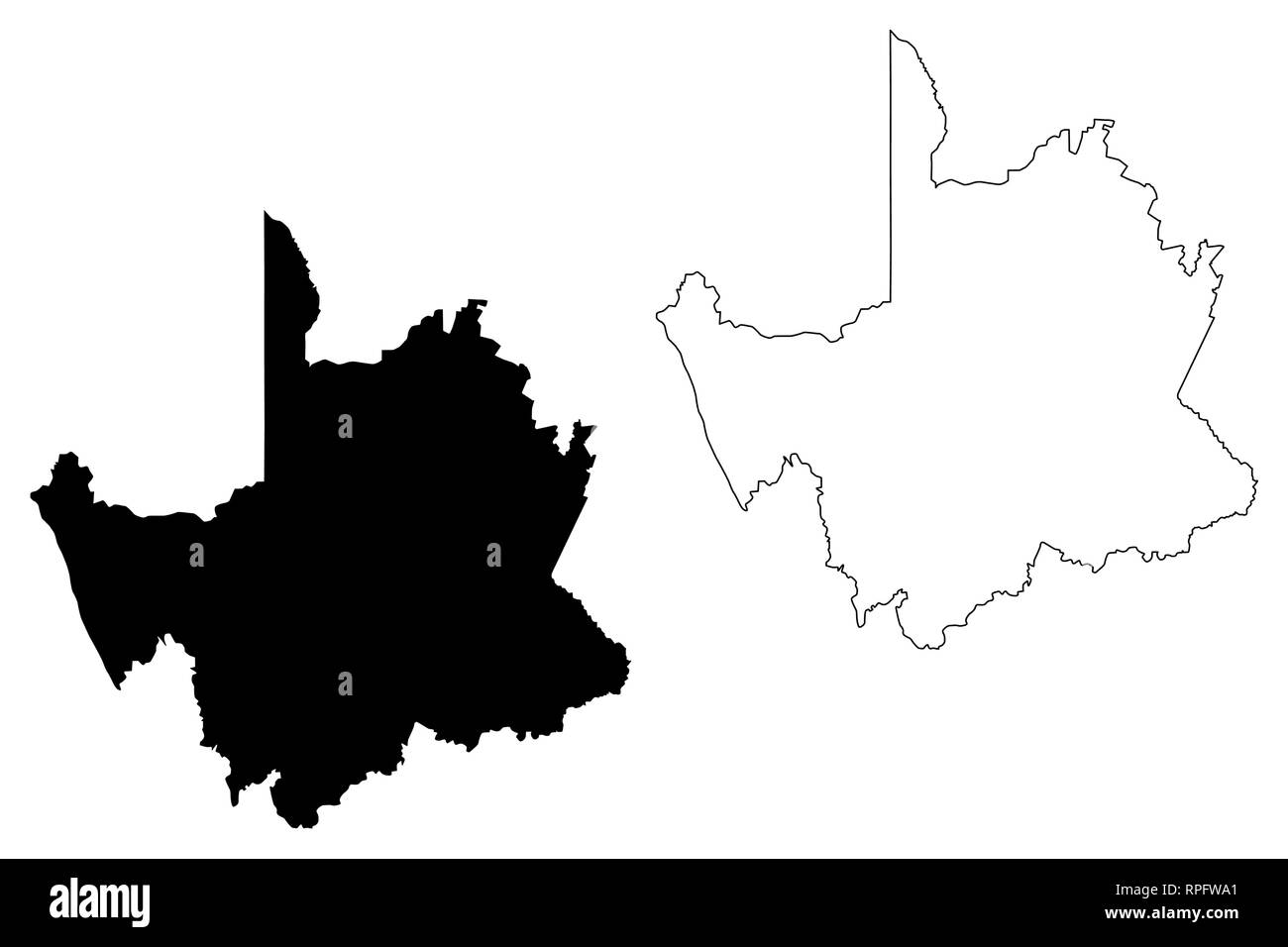 Capo settentrionale della provincia (province del Sud Africa, Repubblica del Sud Africa, divisioni amministrative, RSA) mappa illustrazione vettoriale, scribble disegno N Illustrazione Vettoriale