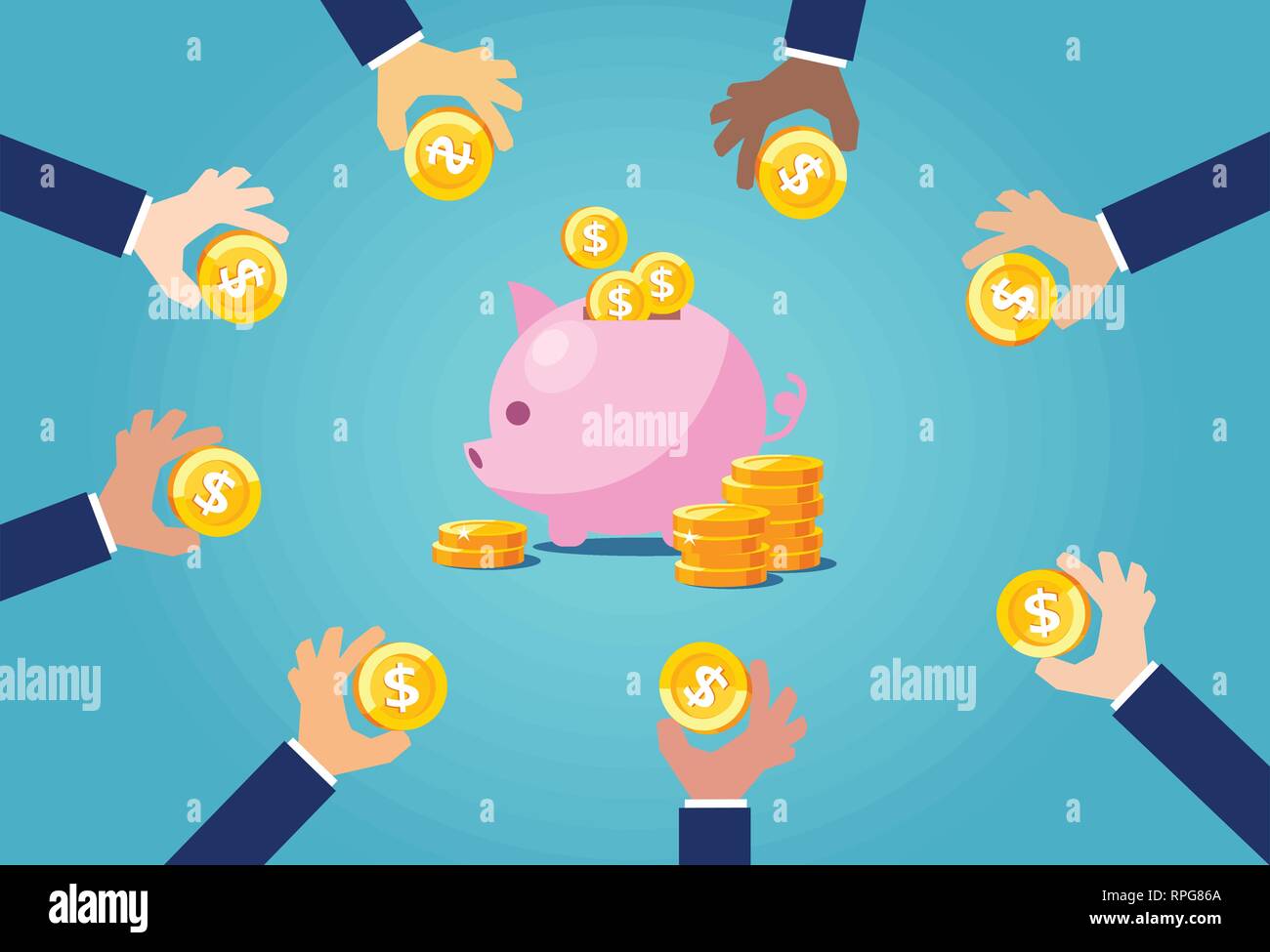 Vettore di uomini di affari che effettuare un deposito bancario Illustrazione Vettoriale