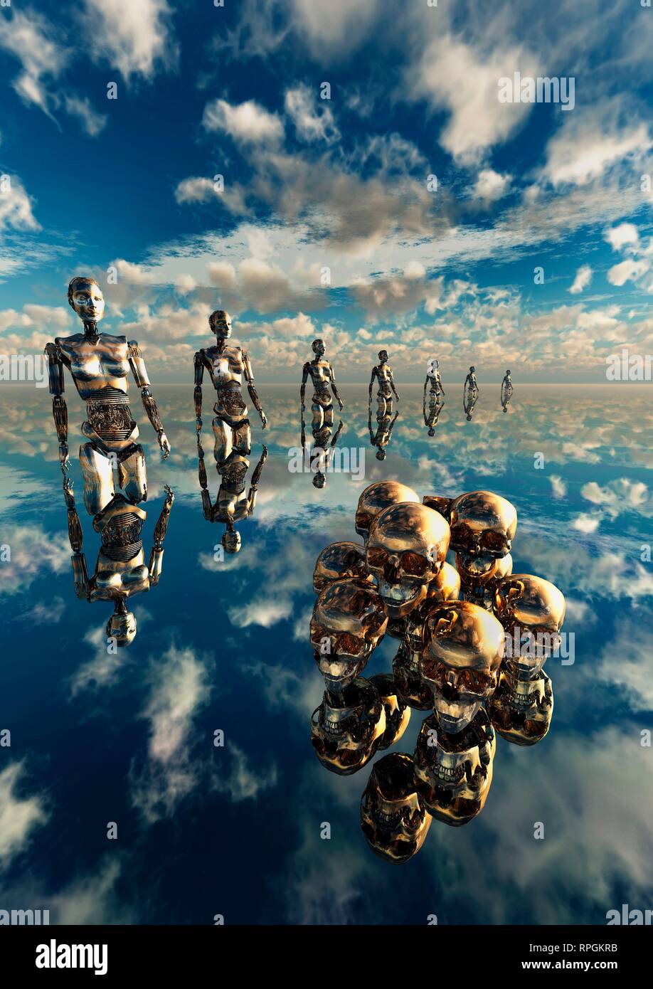 La progressiva evoluzione e sviluppo della robotica. Foto Stock