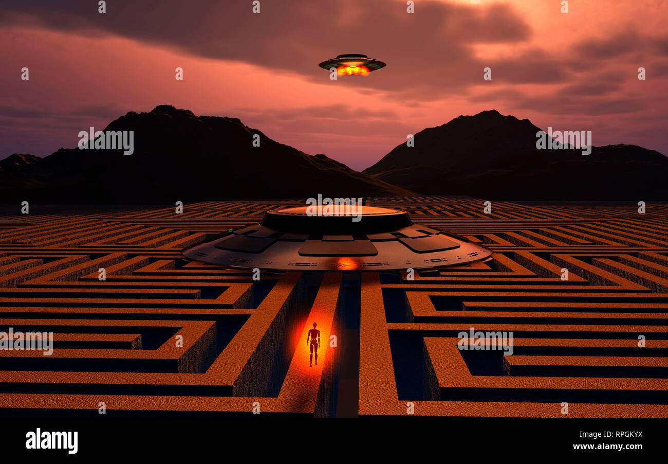 Labirinto complesso utilizzato come Flying Saucer Base. Foto Stock