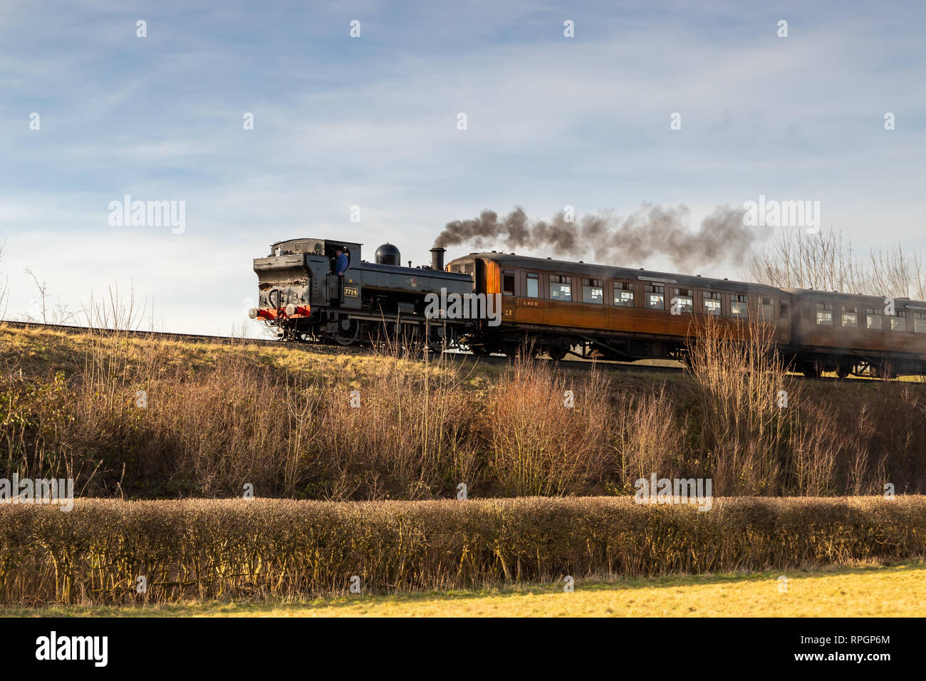 Treni a vapore in Severn Valley Railway nel pittoresco villaggio di Arley in Worcestershire, Regno Unito. Preso il 21 febbraio 2019 Foto Stock
