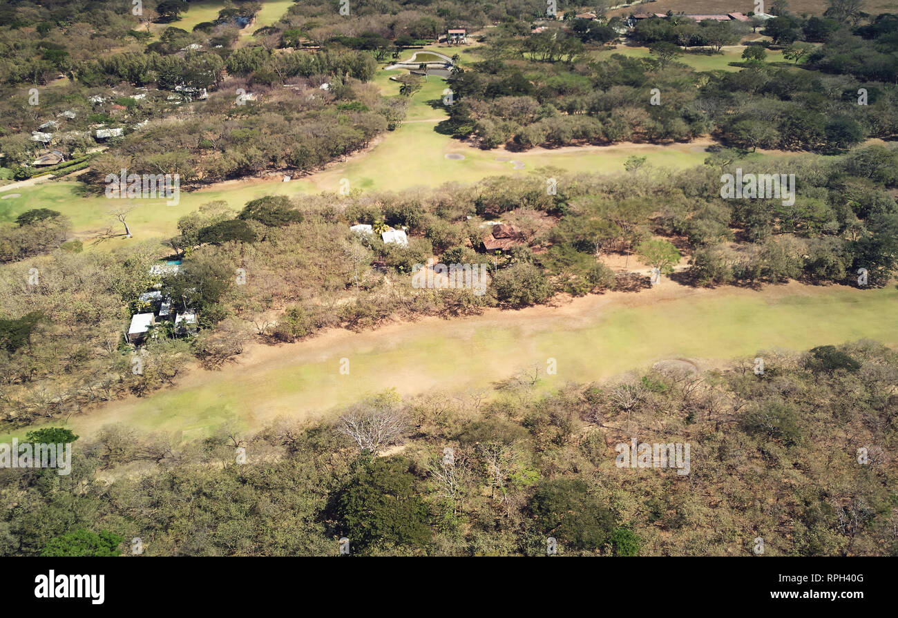 Verdi campi da golf antenna paesaggio drone visualizza Foto Stock