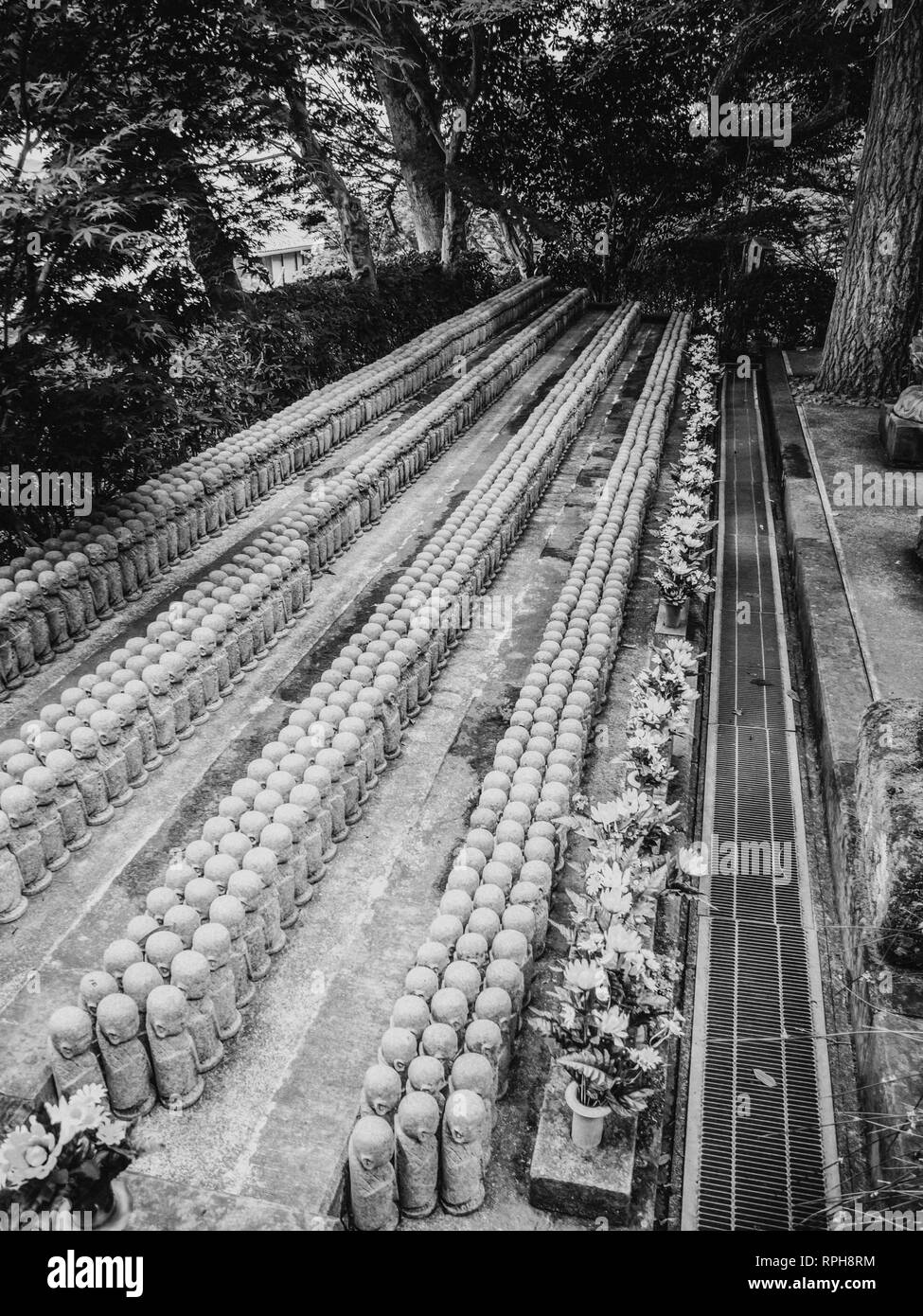 Esercito di monaco orante statue Hase Dera tempio di Kamakura - TOKYO / GIAPPONE - Giugno 12, 2018 Foto Stock