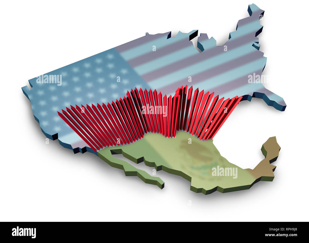 Stati Uniti d'America Messico muro di confine e American homeland security lungo il confine messicano come una barriera per tenere gli immigrati illegali al di fuori del paese. Foto Stock