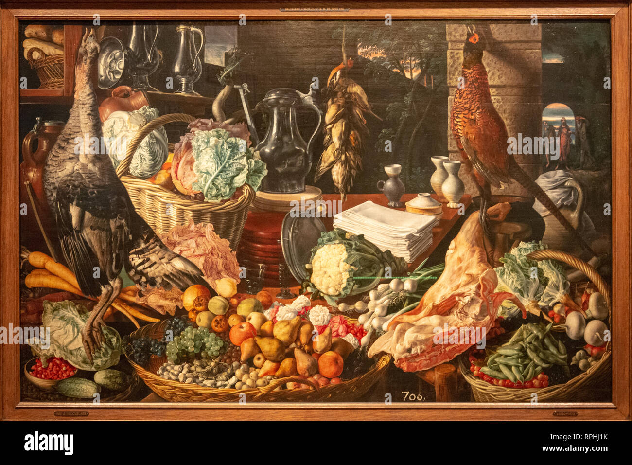 Cucina in scena con Cristo e di Emmaus, pittura di Joachim Beuckelaer Foto Stock