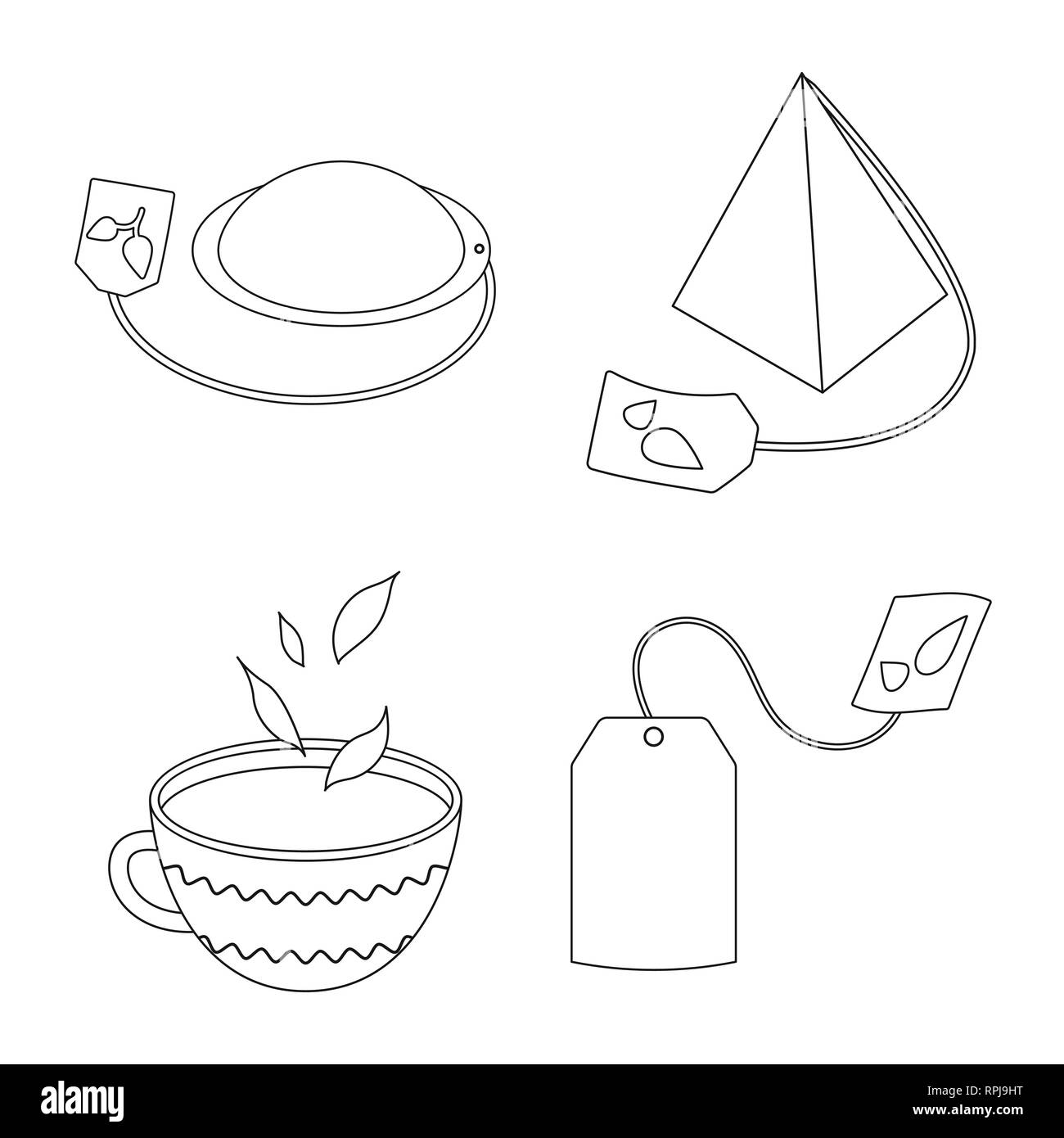 Blu Tazza Di Caffè E Bustina Di Tè Con Stringa Linea Disegno - Immagini