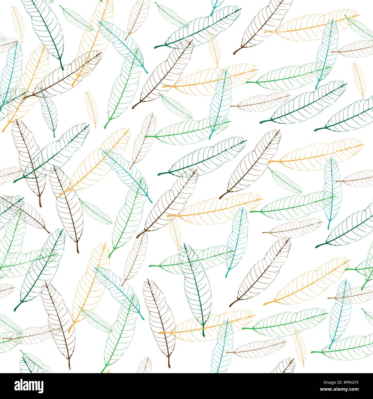 Seamless pattern colorati di foglie di mango, abstract backgroud colore foglie di linea Illustrazione Vettoriale
