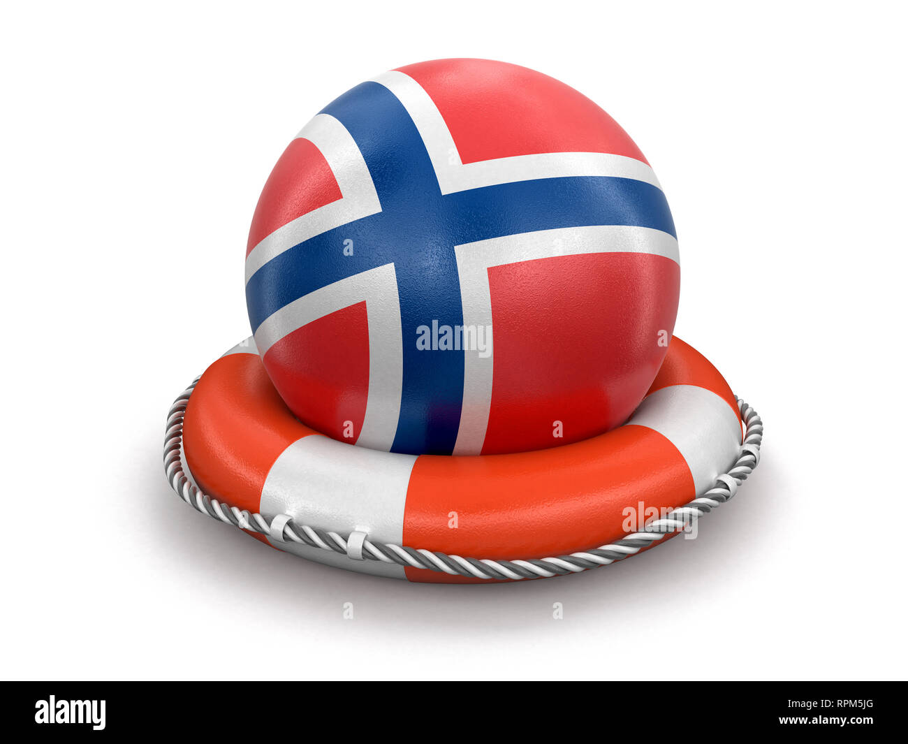 Sfera con bandiera sul salvagente. Immagine con tracciato di ritaglio Foto Stock
