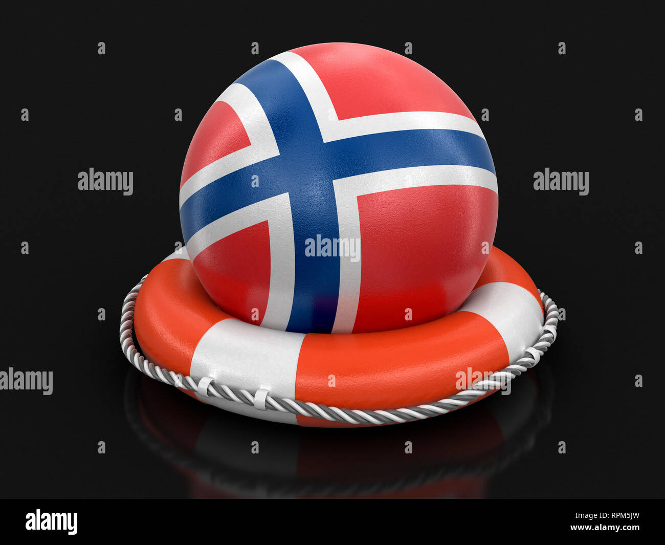 Sfera con bandiera sul salvagente. Immagine con tracciato di ritaglio Foto Stock