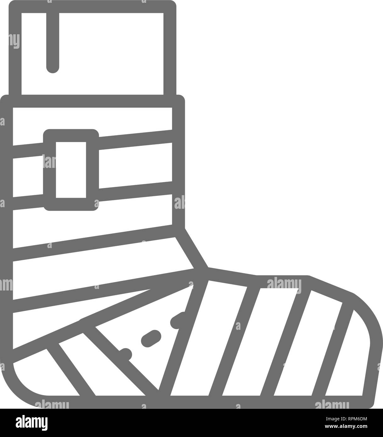 Frattura della gamba, gesso, bendaggio elastico icona linea. Illustrazione Vettoriale