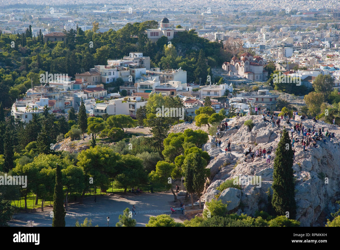 La Grecia, Attica, Atene, vista sulla città dall'Acropoli. Foto Stock