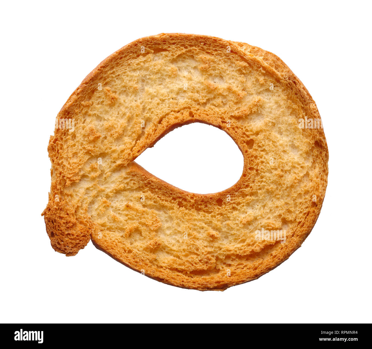 Cibo e bevande: singolo bagel arrosto, isolato su sfondo bianco Foto Stock