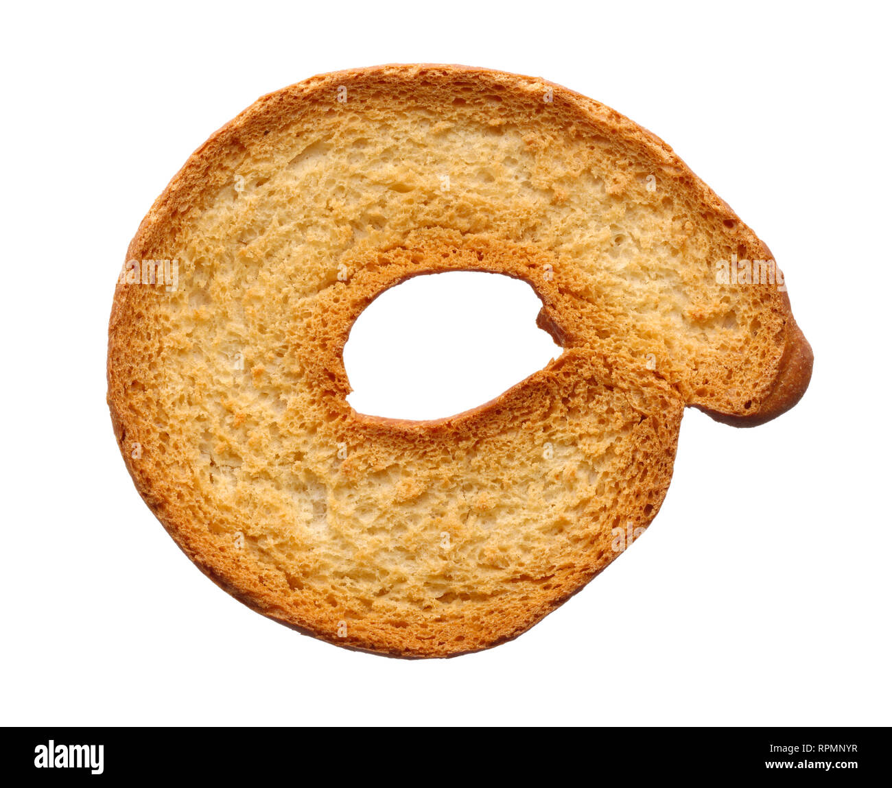 Cibo e bevande: singolo bagel arrosto, isolato su sfondo bianco Foto Stock